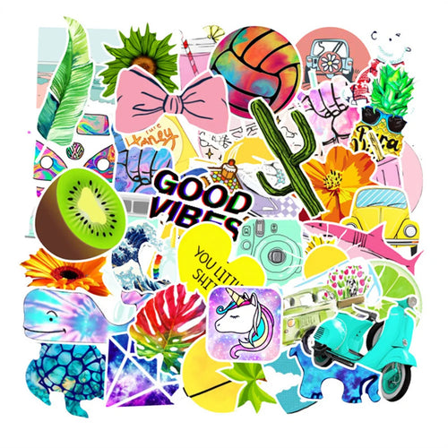 50PCS cartoon and fresh series graffiti stickers, personalized DIY trolleys, suitcases, boxes, laptops, skateboards, decorative waterproof stickers and toys