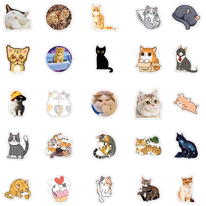 50PCS of cute cartoon pet cat decorative style graffiti stickers, personalized, fashionable and creative DIY exquisite decorative decal cups, helmets, skateboard popular sticker toys