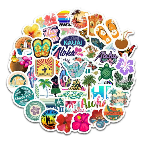 50PCS Hawaii Holiday Flower Stationery Case Handbook Summer Fresh Mobile Phone Decoration Graffiti Sticker