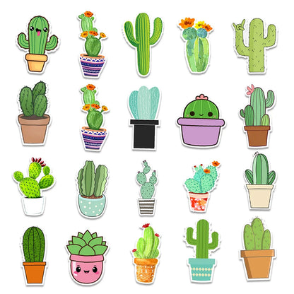 50PCS cartoon fresh and cute cactus decorative style graffiti stickers, personalized, fashionable and creative DIY exquisite decorative decal cups, helmets, skateboard popular sticker toys