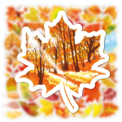 50 Autumn Leaves Graffiti Stickers Laptop Water Cup Waterproof Luggage Sticker