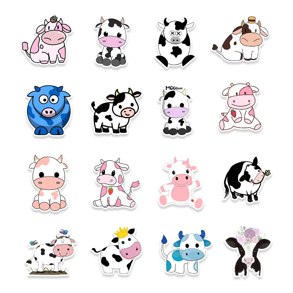 50PCS   Cartoon Cute Cute Cow Stickers Refrigerator Computer Mobile Phone Water Cup Graffiti Stickers