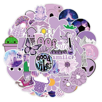 50PCS Purple Fresh Series Sticker Laptop Guitar Motorcycle Luggage Skateboard Bike Waterproof Sticker