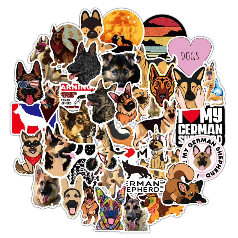 50PCS German Shepherd Graffiti Sticker Car Sticker Luggage Notebook Sticker Trolley Case Waterproof Sticker