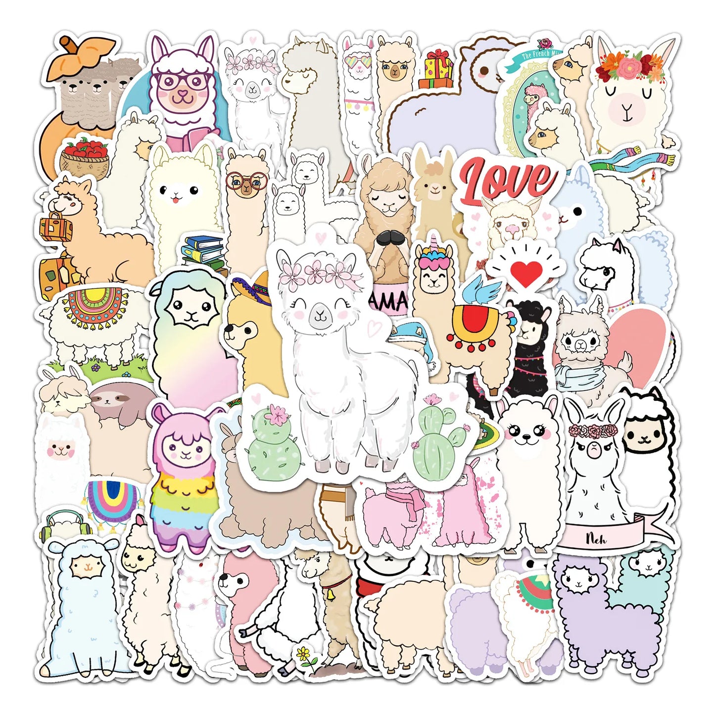 50PCS Cartoon Alpaca Personality Fun Skateboard Trolley Case Bike Scooter Water Cup Waterproof Sticker