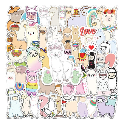50PCS Cartoon Alpaca Personality Fun Skateboard Trolley Case Bike Scooter Water Cup Waterproof Sticker