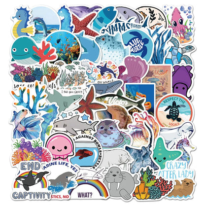50PCS Marine Life Octopus Dolphin Whale Graffiti Stickers Personalized Luggage Refrigerator Water Cup Stickers
