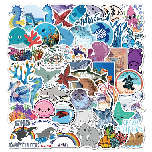 50PCS Marine Life Octopus Dolphin Whale Graffiti Stickers Personalized Luggage Refrigerator Water Cup Stickers