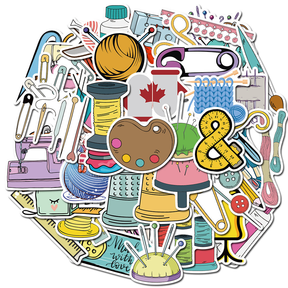 50PCS Art Illustration Trendy Hand-Sewing Tools Doodle Stickers Exquisite Fashion Creative DIY Journal Decorative Decals Suitable for Mugs, Helmets, Skateboards, and Stationery Cases