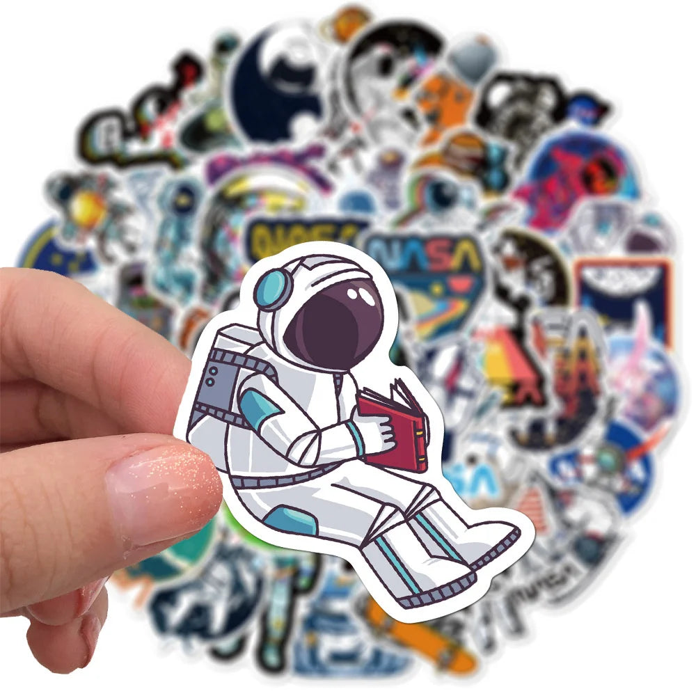 50PCS Space Astronaut Cartoon Graffiti Stickers Luggage Laptop Computer Waterproof No Glue Stickers