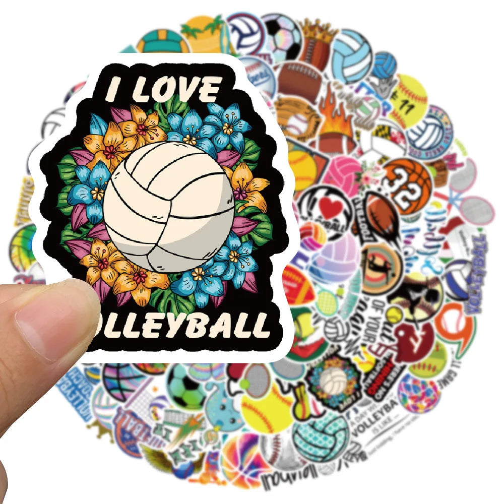 100PCS Cartoon Ball Series Rugby Doodle Stickers Personalized Creative Trend Decorative Stickers Helmet Laptop Guitar Skateboard Bike Toy Gift Decals