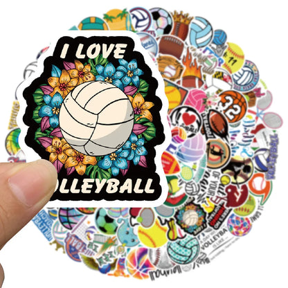 100PCS Cartoon Ball Series Rugby Doodle Stickers Personalized Creative Trend Decorative Stickers Helmet Laptop Guitar Skateboard Bike Toy Gift Decals