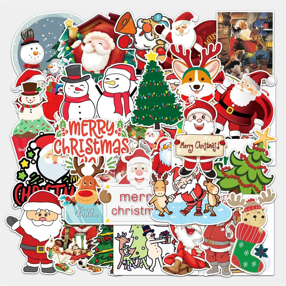 50/PCS Merry Christmas Doodle Santa Claus Christmas Tree DIY Decoration Laptop Skateboard New Year Gift Sticker