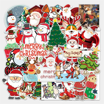 50/PCS Merry Christmas Doodle Santa Claus Christmas Tree DIY Decoration Laptop Skateboard New Year Gift Sticker