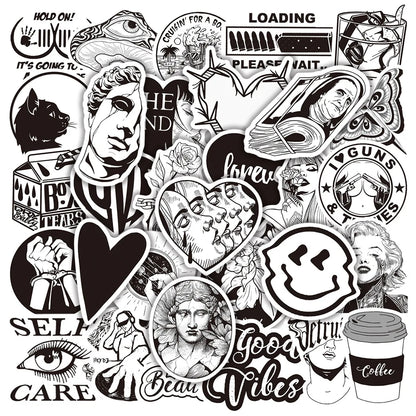 50PCS Black and White Personalized Art Plaster Head Mixed with Graffiti Sticker TV Water Cup Trolley Case Guitar