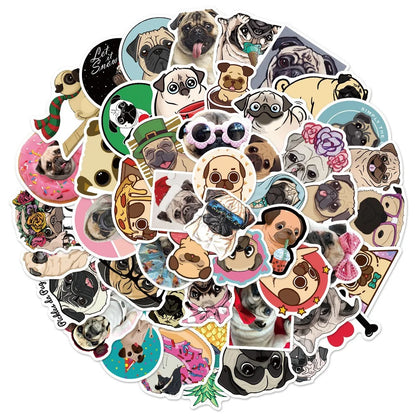 50PCS Cute Pug Pug Graffiti Stickers Mobile Phone Laptop Refrigerator Decoration Stickers Waterproof Custom