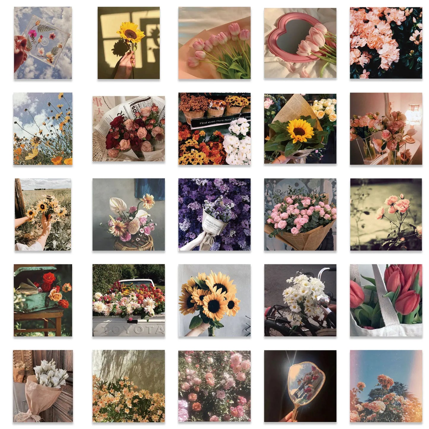 50pcs Retro Literature and Art Flower Graffiti Personalized DIY Decoration Phone Case Guitar Toy Sticker