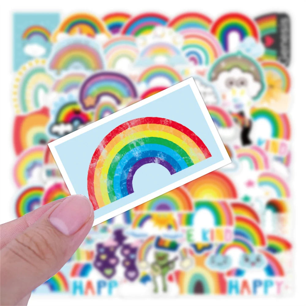 50 pieces of cartoon and fresh rainbow bridge cloud graffiti stickers, personalized DIY diary, suitcase, phone case, laptop decoration, waterproof sticker toys