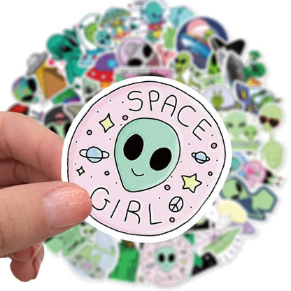50PCS  Cartoon Creative Alien Personality Motorcycle Notebook Skateboard Suitcase Waterproof Graffiti Stickers