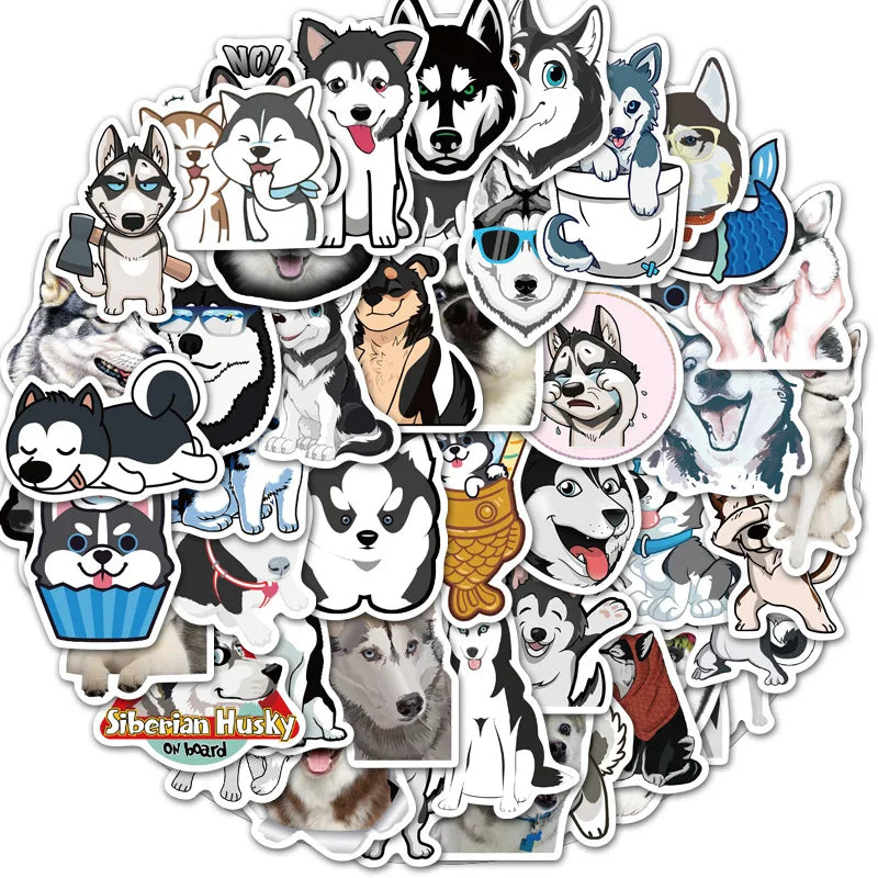 50PCS cartoon pet dog Husky decorative style graffiti stickers, personalized, fashionable and creative DIY exquisite decorative decal cups, helmets, skateboards, popular sticker toys