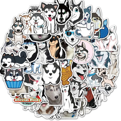 50PCS cartoon pet dog Husky decorative style graffiti stickers, personalized, fashionable and creative DIY exquisite decorative decal cups, helmets, skateboards, popular sticker toys