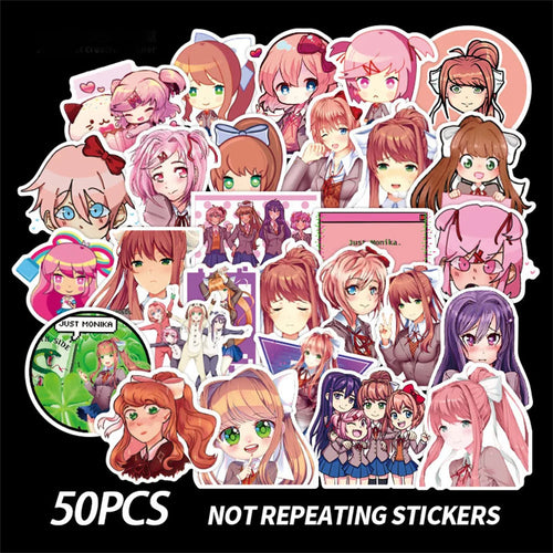 50PCS cartoon Japanese anime Heartbeat Literature Department Monica graffiti stickers, personalized DIY suitcases, suitcase phone cases, laptop waterproof decorative stickers toys
