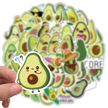 50 pieces of creative and fresh cartoon avocado graffiti stickers, suitable for DIY handbag, notebook, phone case decoration sticker toys