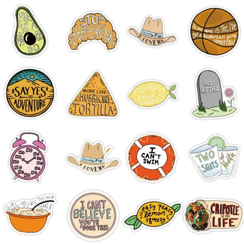 50PCS  Classic Vines Fresh Cartoon Letters Graffiti Laptop Luggage Skateboard Guitar Waterproof Stickers Toys