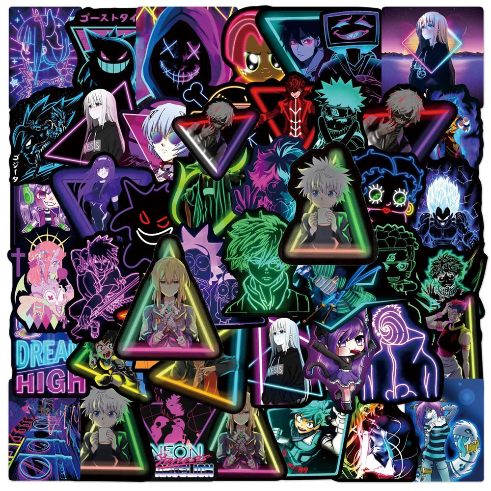 50PCS Hot Anime Mix Creative Cool Personality Neon Sticker Sticker/My Hero Academy/Mobile Cartoon Sticker