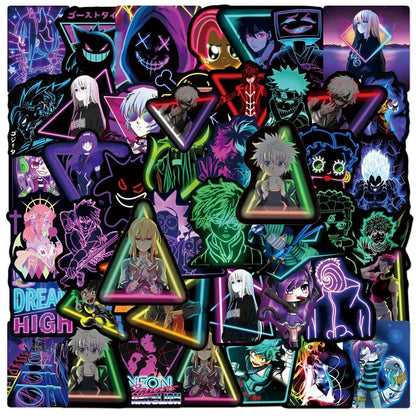 50PCS Hot Anime Mix Creative Cool Personality Neon Sticker Sticker/My Hero Academy/Mobile Cartoon Sticker