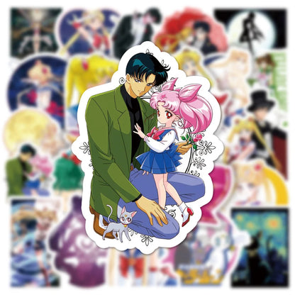 50PCS Cartoon Moon Beautiful Girl Graffiti Anime Suitcase Laptop Water Cup Toy Decoration Waterproof Sticker