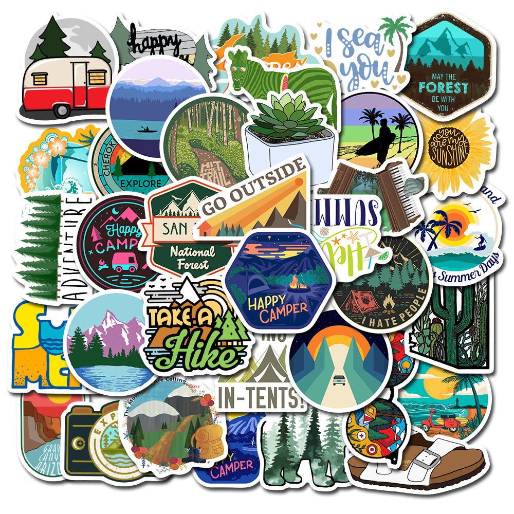 50PCS Outdoor Adventure Stickers - Waterproof Vinyl Decals for Water Bottles, Hiking Gear, Camping Journals & Travel Scrapbooks