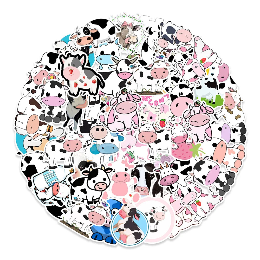 50PCS   Cartoon Cute Cute Cow Stickers Refrigerator Computer Mobile Phone Water Cup Graffiti Stickers