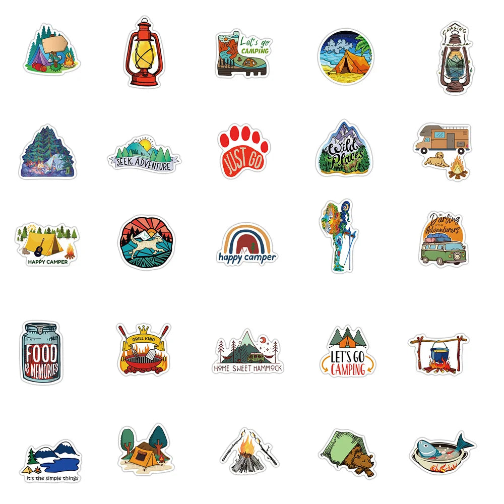 50PCS New Outdoor Camping Graffiti Stickers Luggage Motorcycle Trolley Case Laptop Waterproof Stickers