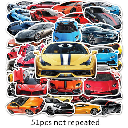 50PCS Cool sports car diary doodle stickers, suitable for luggage, notebooks, handbooks, car decoration, waterproof stickers and toys
