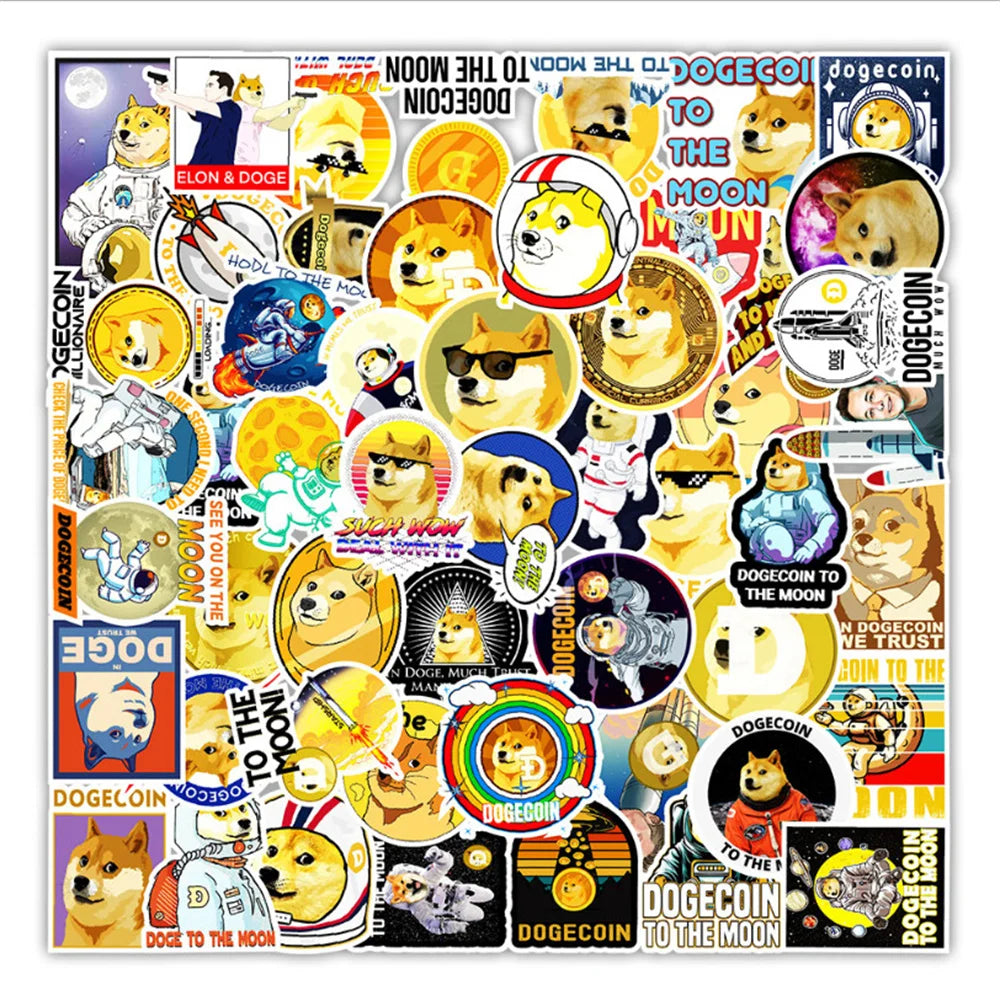 50 pieces of cute cartoon dog coins, fun dog head graffiti stickers, personalized suitcase, notebook, planner, waterproof sticker toys