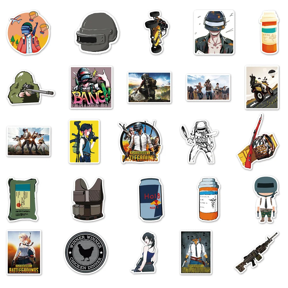 50PCS Game pubg Graffiti Sticker iPad Suitcase Skateboard Helmet Luggage Laptop Classic Toy Waterproof Sticker