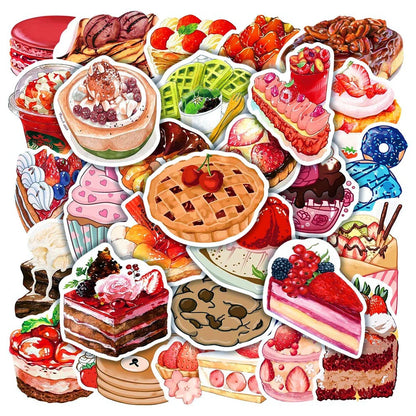 50PCS Ins Wind Net Red Dessert Gourmet Food Graffiti Stickers Water Cup Luggage Laptop Water Cup Stickers