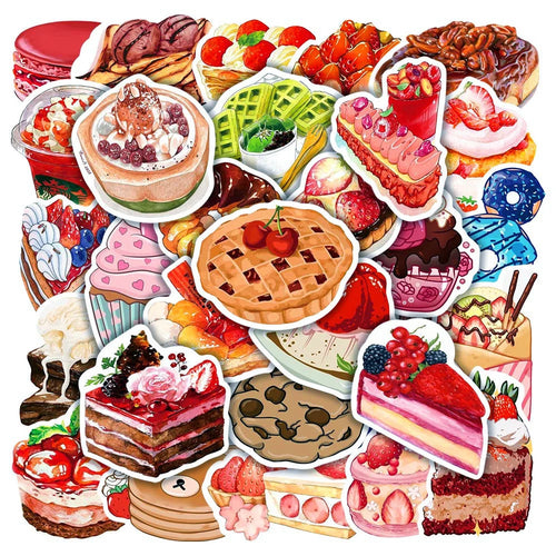 50PCS Ins Wind Net Red Dessert Gourmet Food Graffiti Stickers Water Cup Luggage Laptop Water Cup Stickers