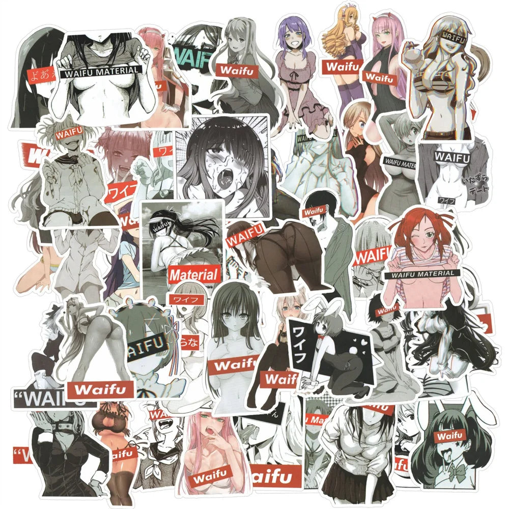 50PCS Anime Waifu Girl Cartoon Stickers Mobile Phone Stickers Laptop Stickers Luggage Stickers