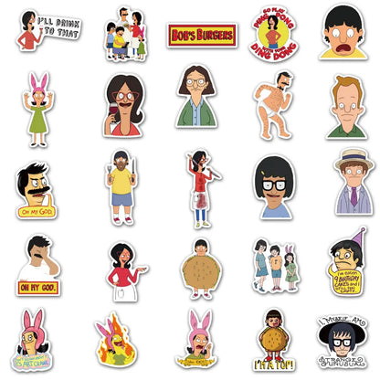 50PCS   AnimationHappy Burger Shop Character Pattern Graffiti Sticker Luggage Notebook Sticker Toy