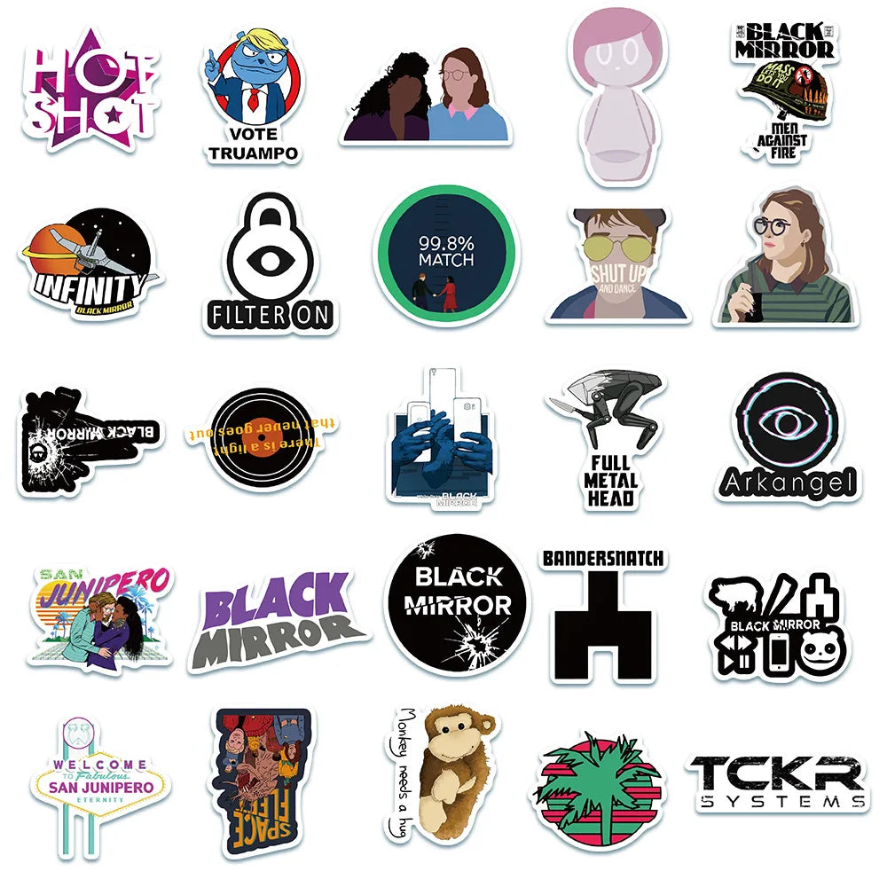 50PCS High Score Movie Character Sticker Notebook Guitar Skateboard Gift Toy American Drama Black Mirror Sticker