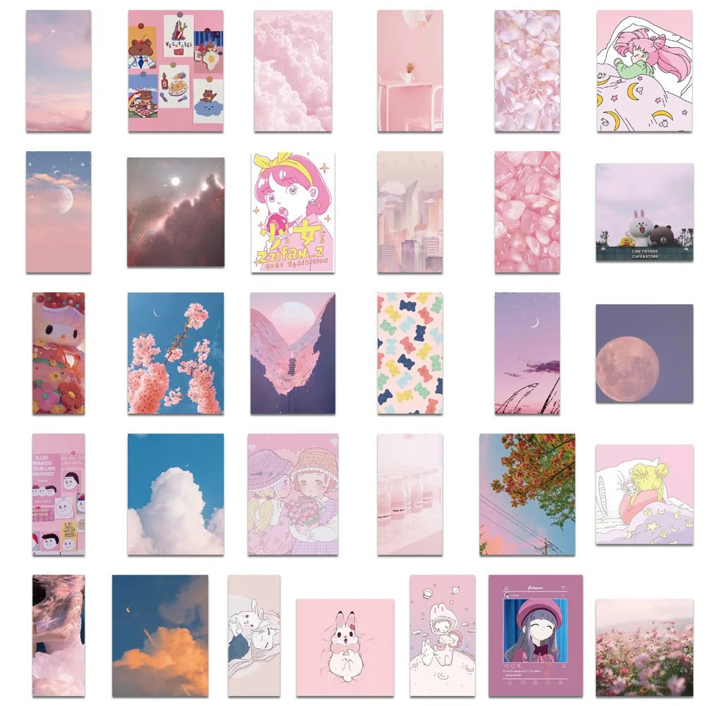 62PCS Ins Cute Pink Girl Heart Personality Decoration Graffiti Waterproof Sticker Notebook RefrigeratorSkateboard