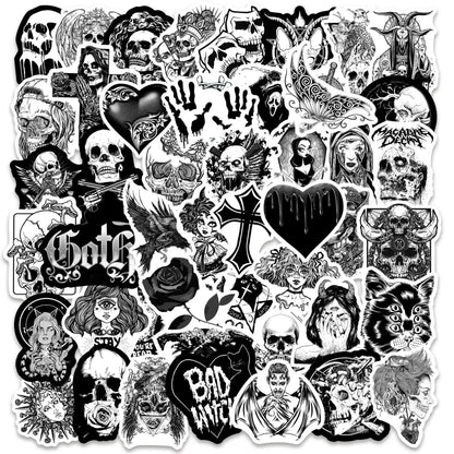 50PCS Black and White Punk Style Gothic Graffiti Sticker Horror Pvc Waterproof Car Notebook Trolley Case Sticker