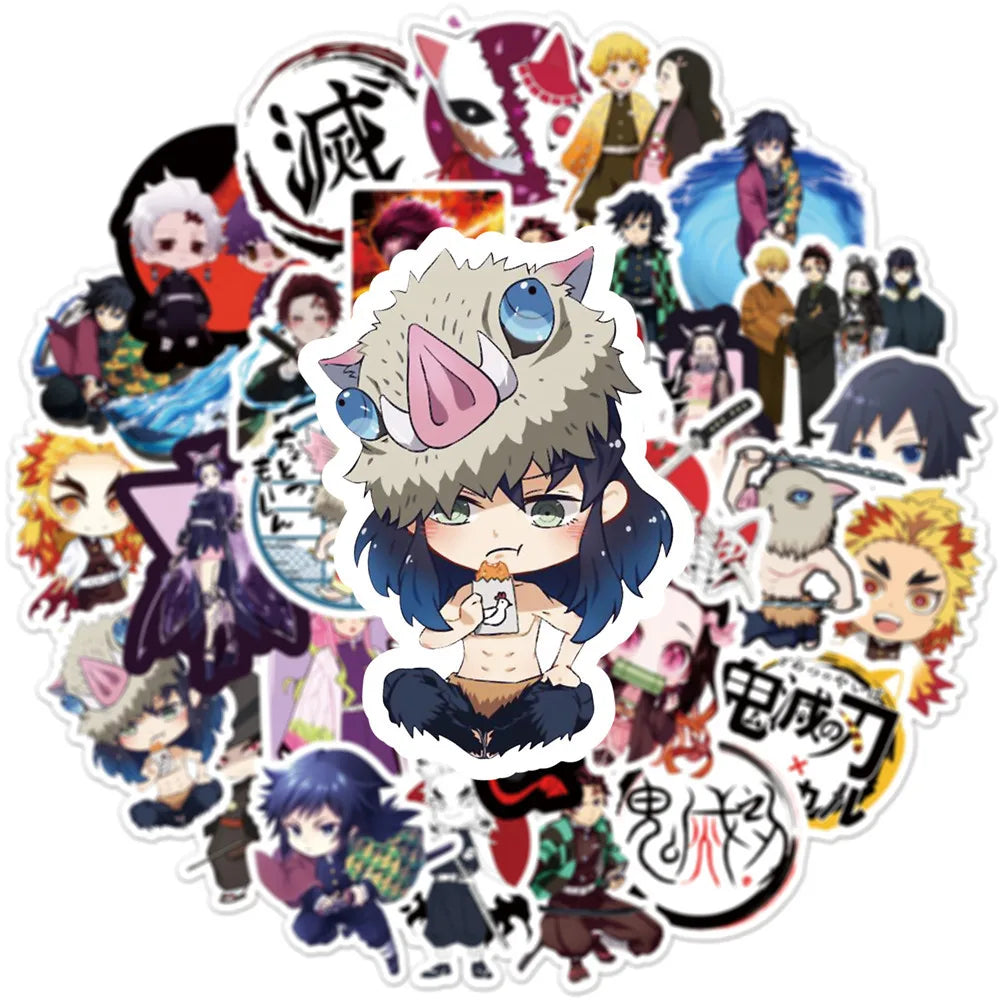 50PCS Anime Ghost Slayer Graffiti Helmet Sticker Notebook Guitar Skateboard Mobile Toy Cartoon PVC Sticker