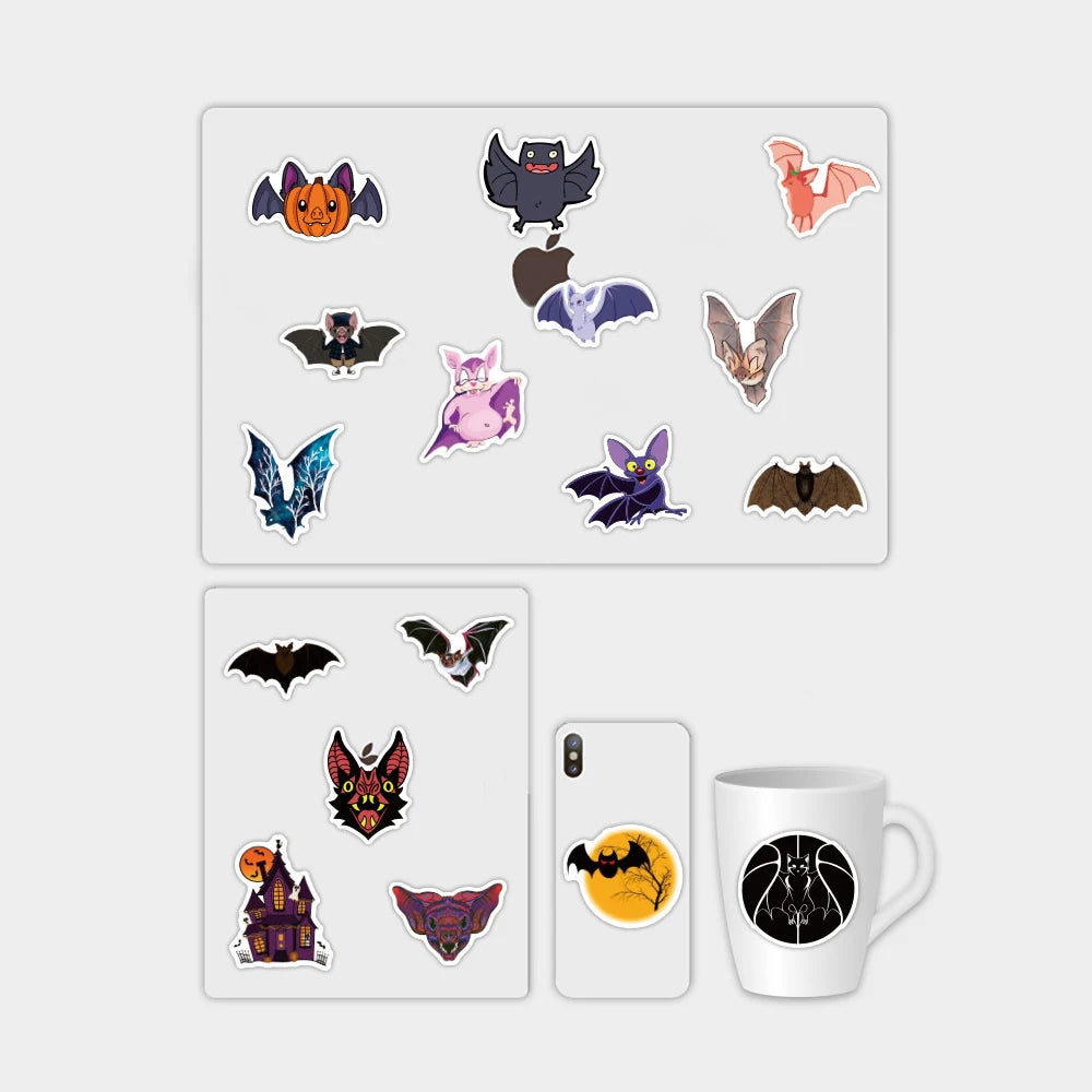 50PCS New Halloween Bat Graffiti Sticker Waterproof Luggage Laptop Scooter Water Cup Sticker
