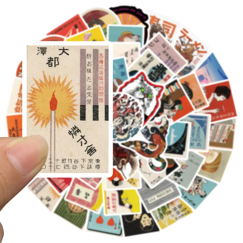 50PCS Art Illustration Popular Creative Cartoon Japanese Style Retro Card Decorative Style Graffiti Stickers Personality Fashion Creative Trend DIY Exquisite Decorative Decals for Cups, Helmets, Skateboards Popular Stickers Toys
