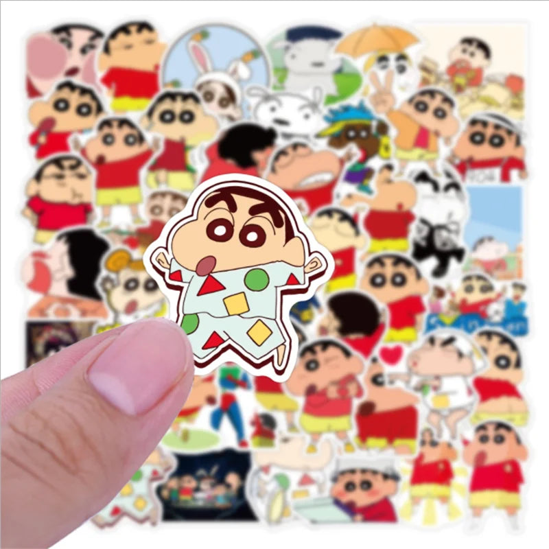 50PCS Art Illustration Popular Creative Cartoon Animation Crayon Shin-chan Decorative Style Graffiti Stickers Personalised Fashion Creative Trend DIY Exquisite Decorative Decals for Cups, Helmets, Skateboards Popular Stickers Toys