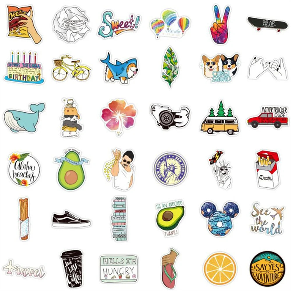 50PCS New Cartoon Cute Little Fresh Helmet Graffiti Water Cup Guitar Decoration Waterproof Sticker Toy