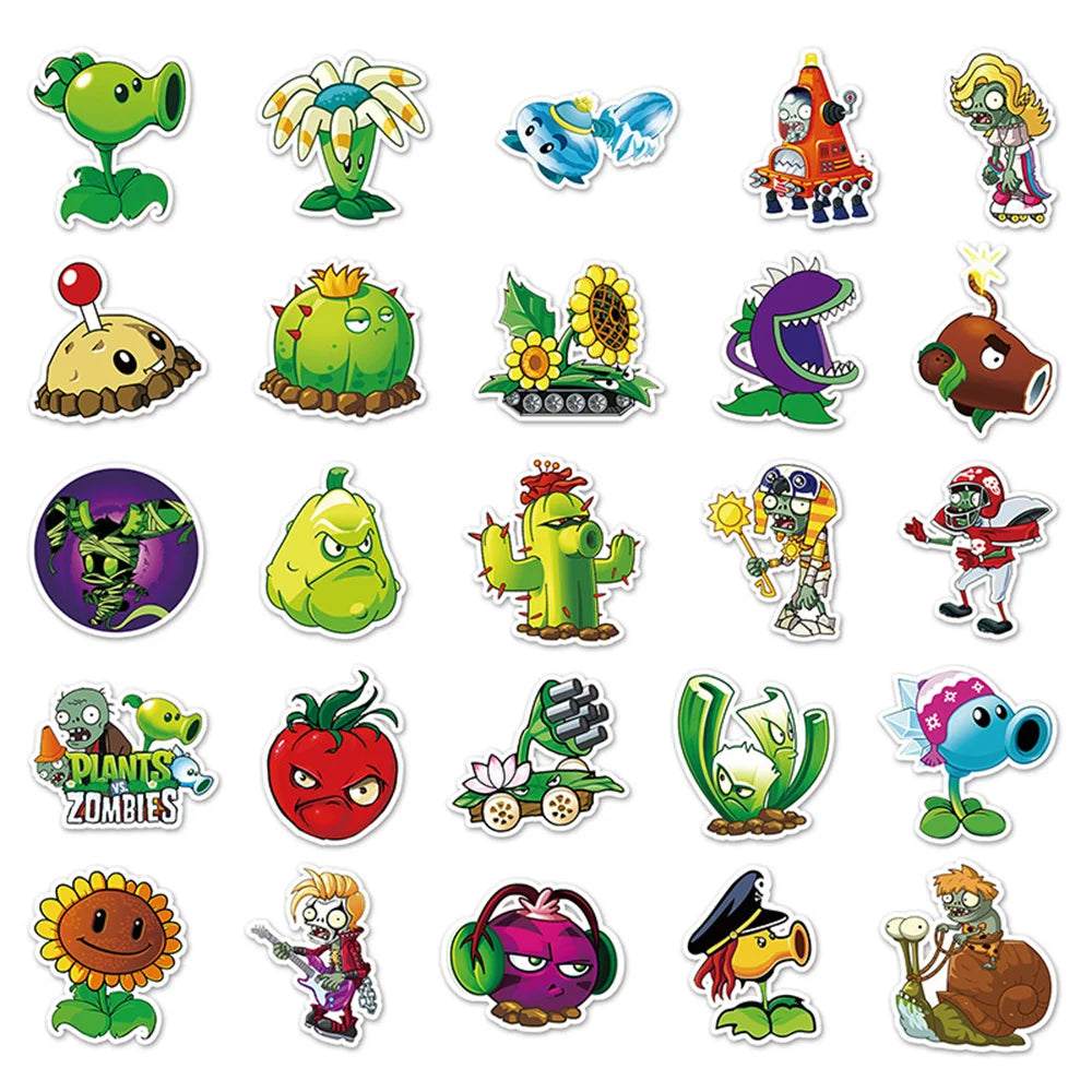 50PCS Plant Zombie War Game Cartoon Stickers Luggage Refrigerator Scooter Graffiti Waterproof Stickers